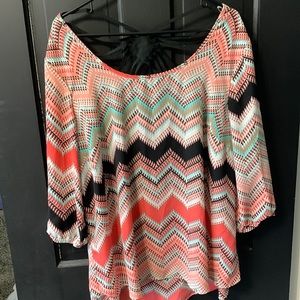 Maurices Plus Size 1 Peach Pink Teal and Black Blouse